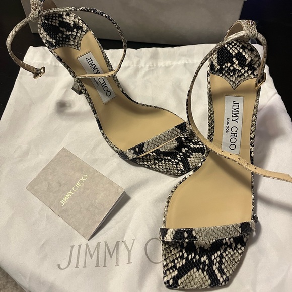 Jimmy Choo Black & Taupe Snake Marin 90 Heeled Sandals Size 37 - Picture 2 of 9